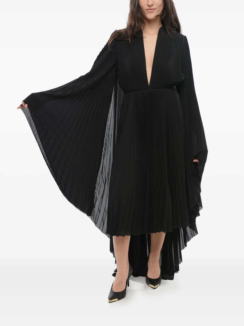 Balenciaga V-neck pleated maxi dress | Black | Image 1