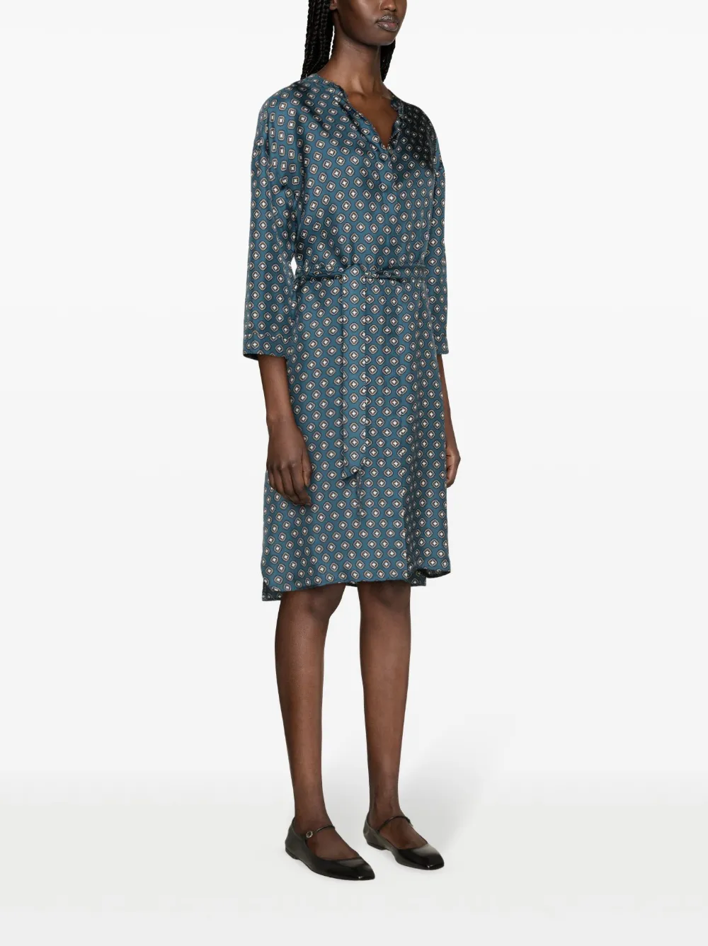 S Max Mara Timetwill Geometric-pattern Silk Kaftan Dress In Blue