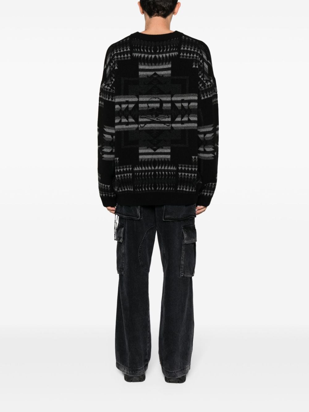 Mastermind World geometric-intarsia cashmere jumper - Zwart