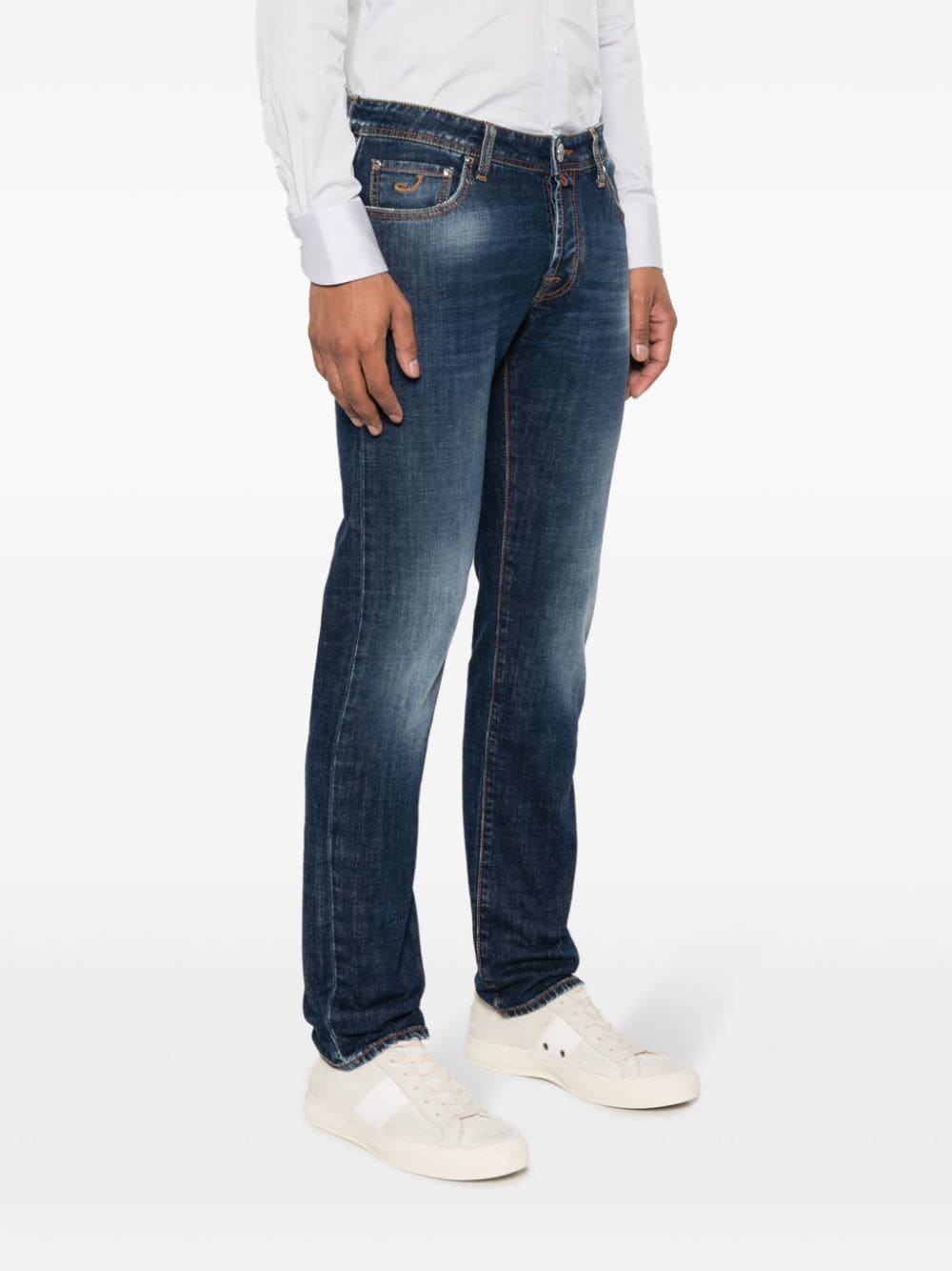 Shop Jacob Cohen Stonewashed Straight-leg Jeans In Blau