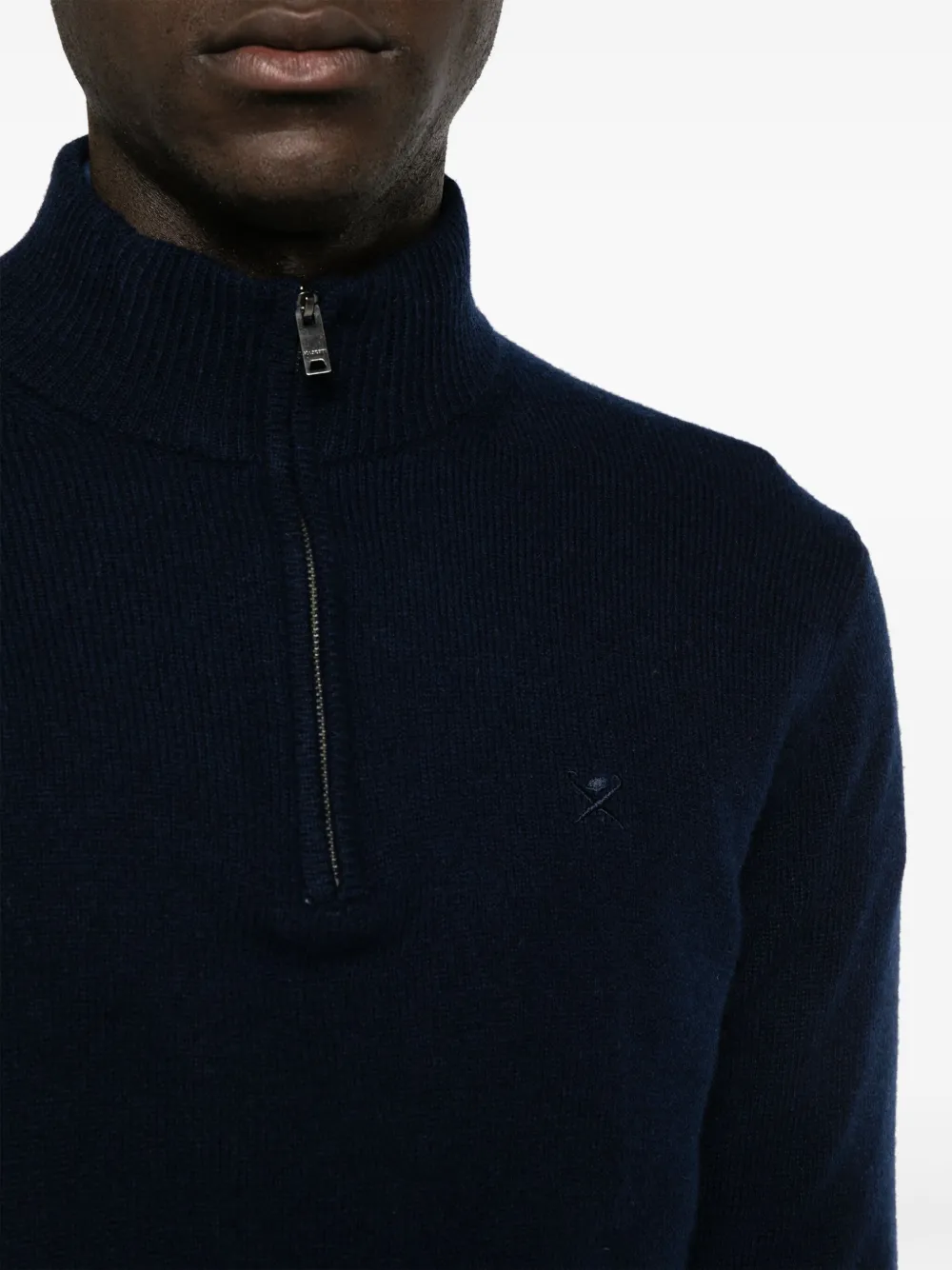 Shop Hackett Logo-embroidered Wool Cardigan In Blue