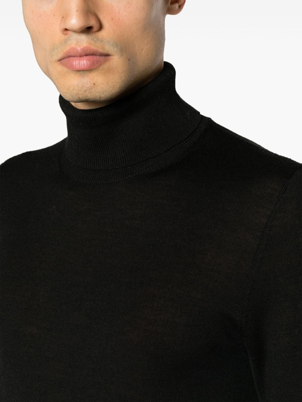 Shop Hackett Roll-neck Wool-blend Jumper In Black