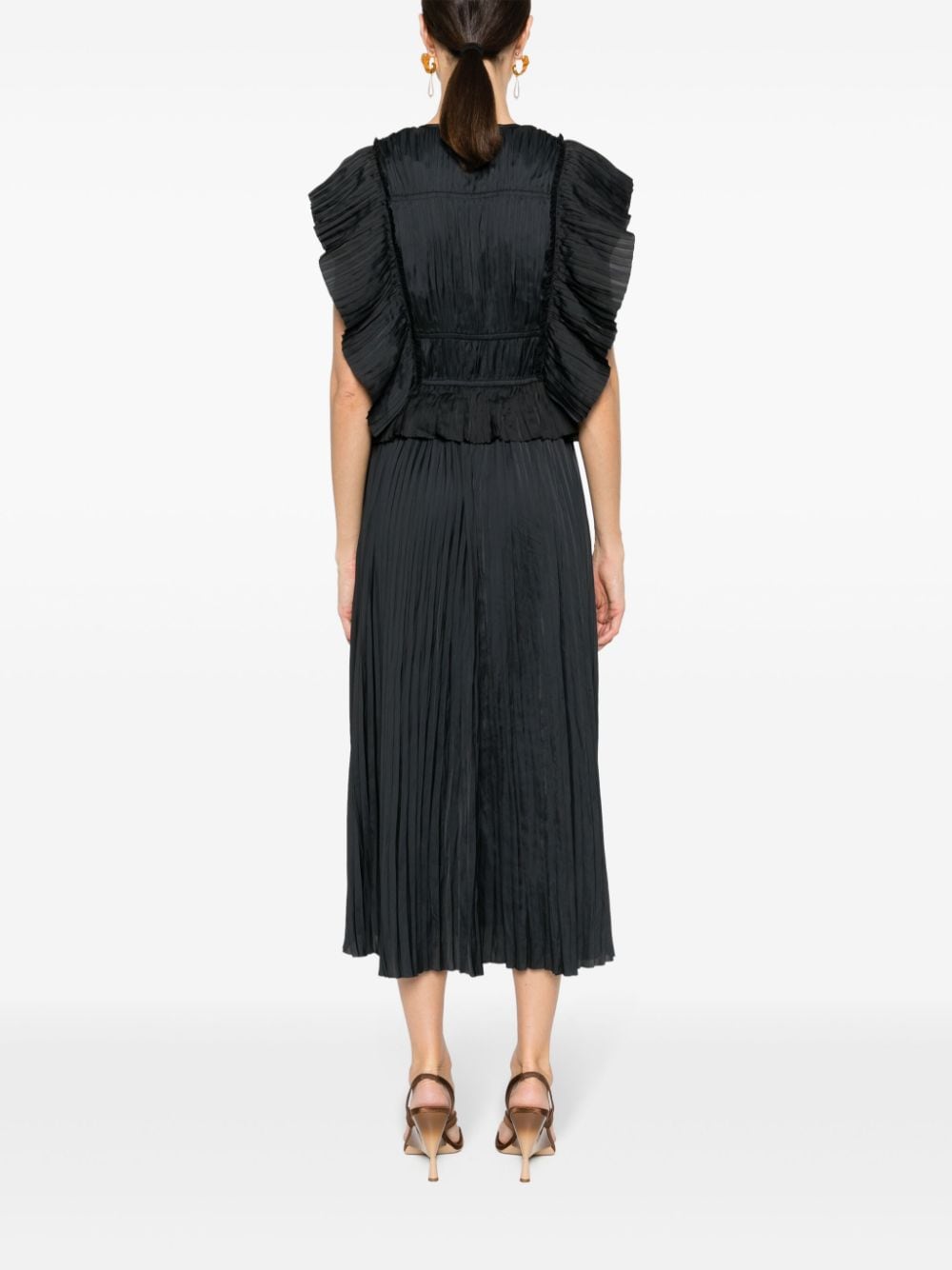 Shop Ulla Johnson Letty Pleated Midi Dress In Black