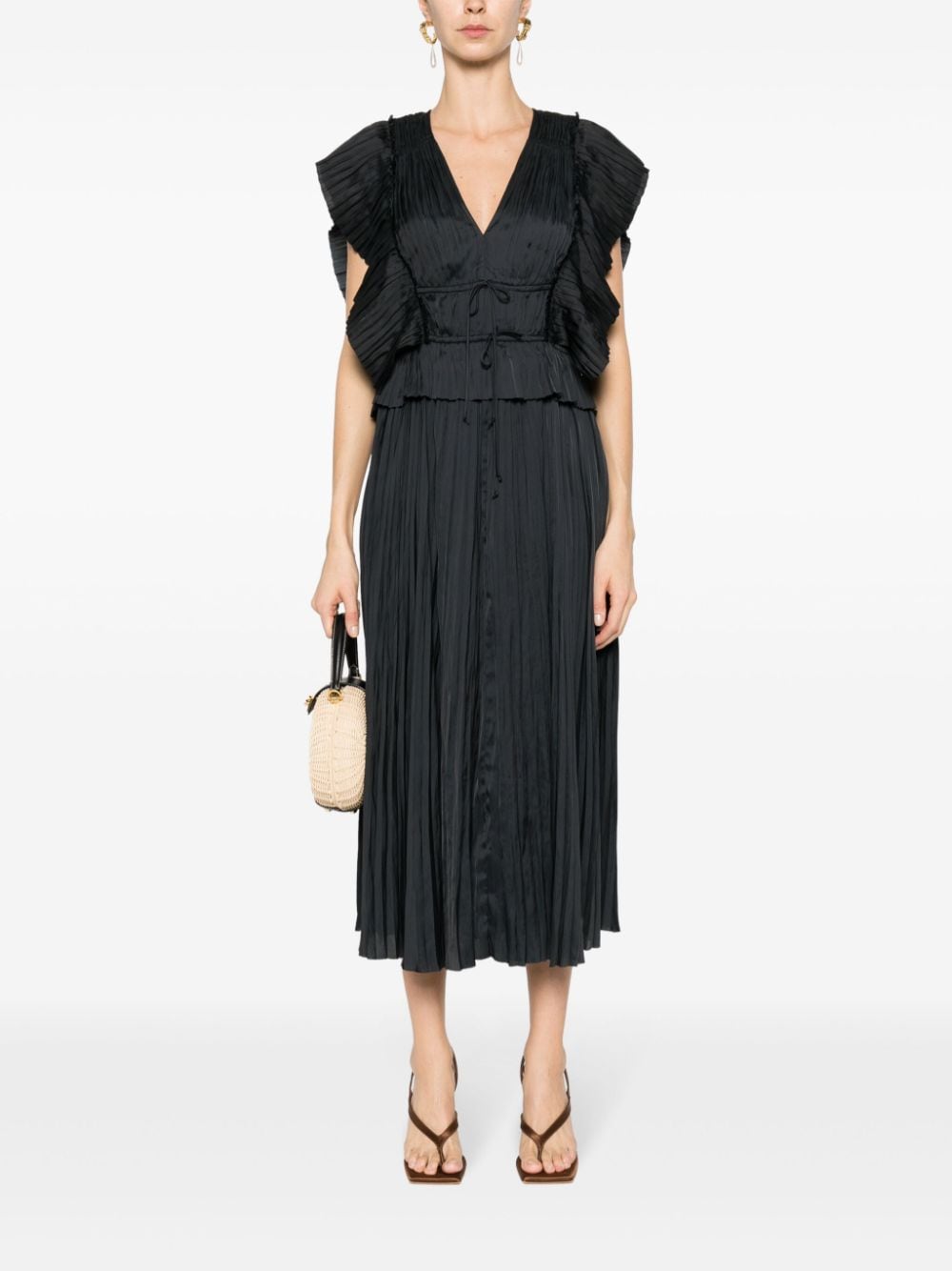 Shop Ulla Johnson Letty Pleated Midi Dress In Black
