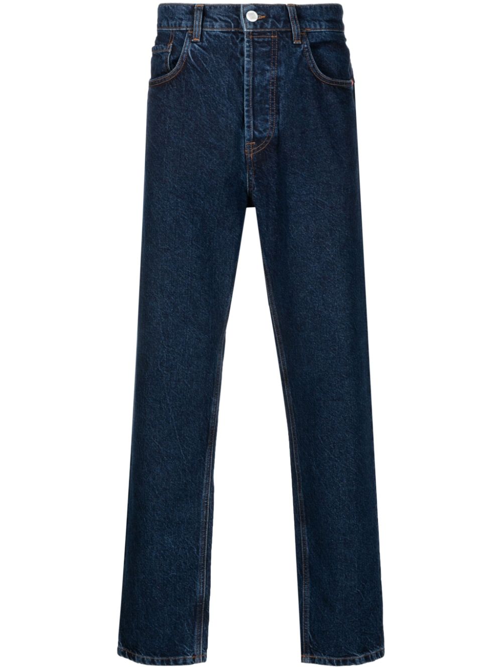 AMISH contrast-stitching cotton-blend straight-leg jeans - Blue