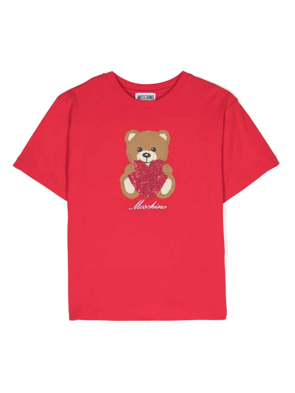 Moschino Kids' Teddy Bear-print Glitter-detail T-shirt In Red