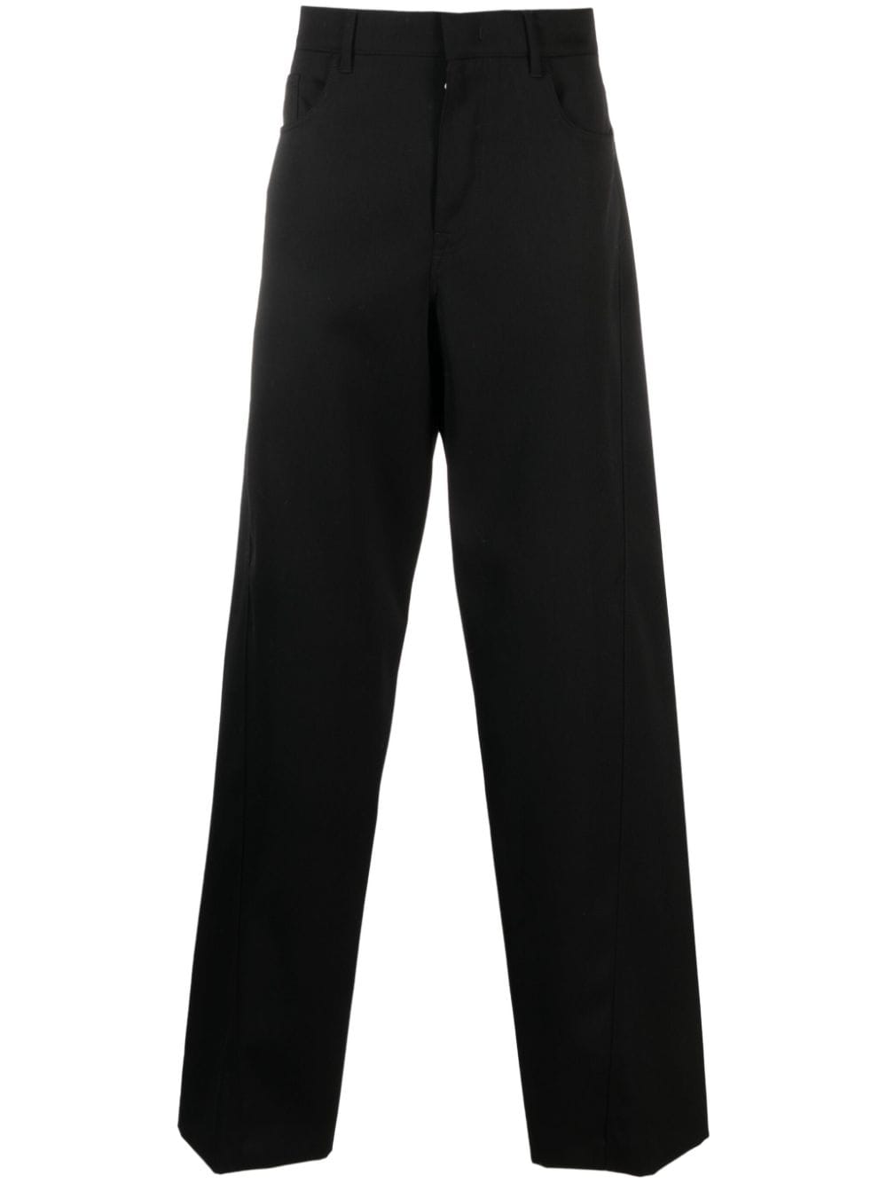 Shop Lanvin Mid-rise Wide-leg Twill Trousers In Black