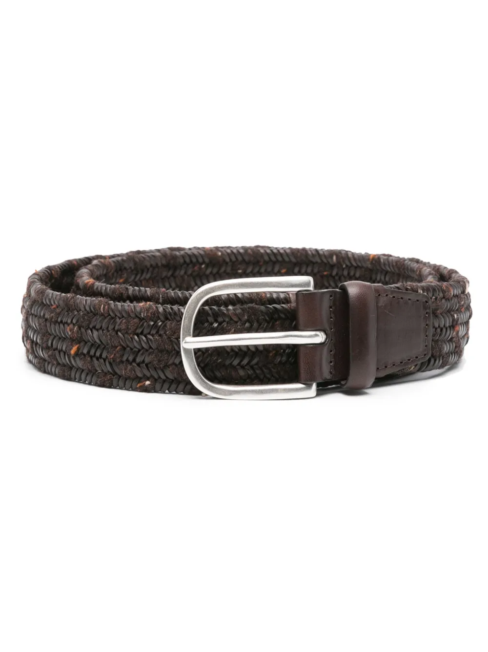 Orciani Wide braided leather belt Bruin
