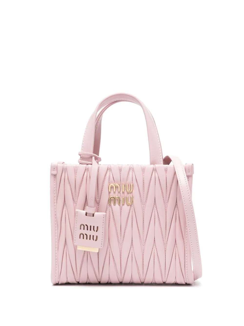 Miu Miu Small Matelassé Logo-plaque Tote Bag In Pink