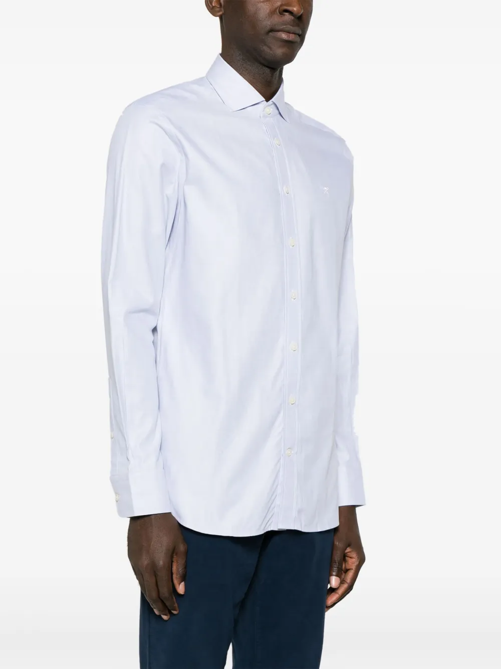 Shop Hackett Logo-embroidered Crepe Cotton Shirt In Blue