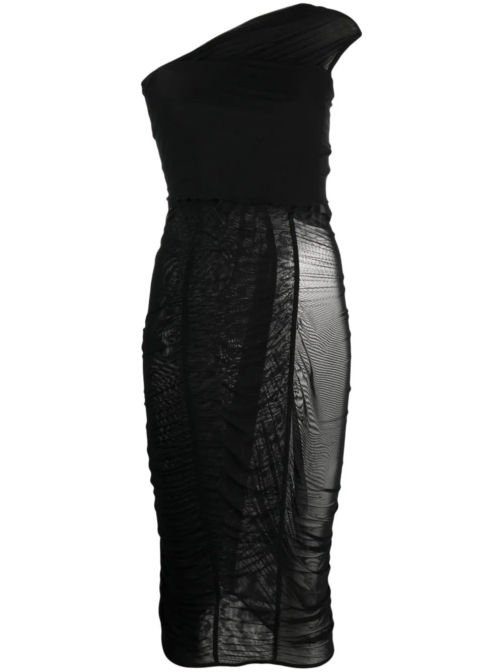 Mugler One-shoulder Semi-sheered Dress In Black