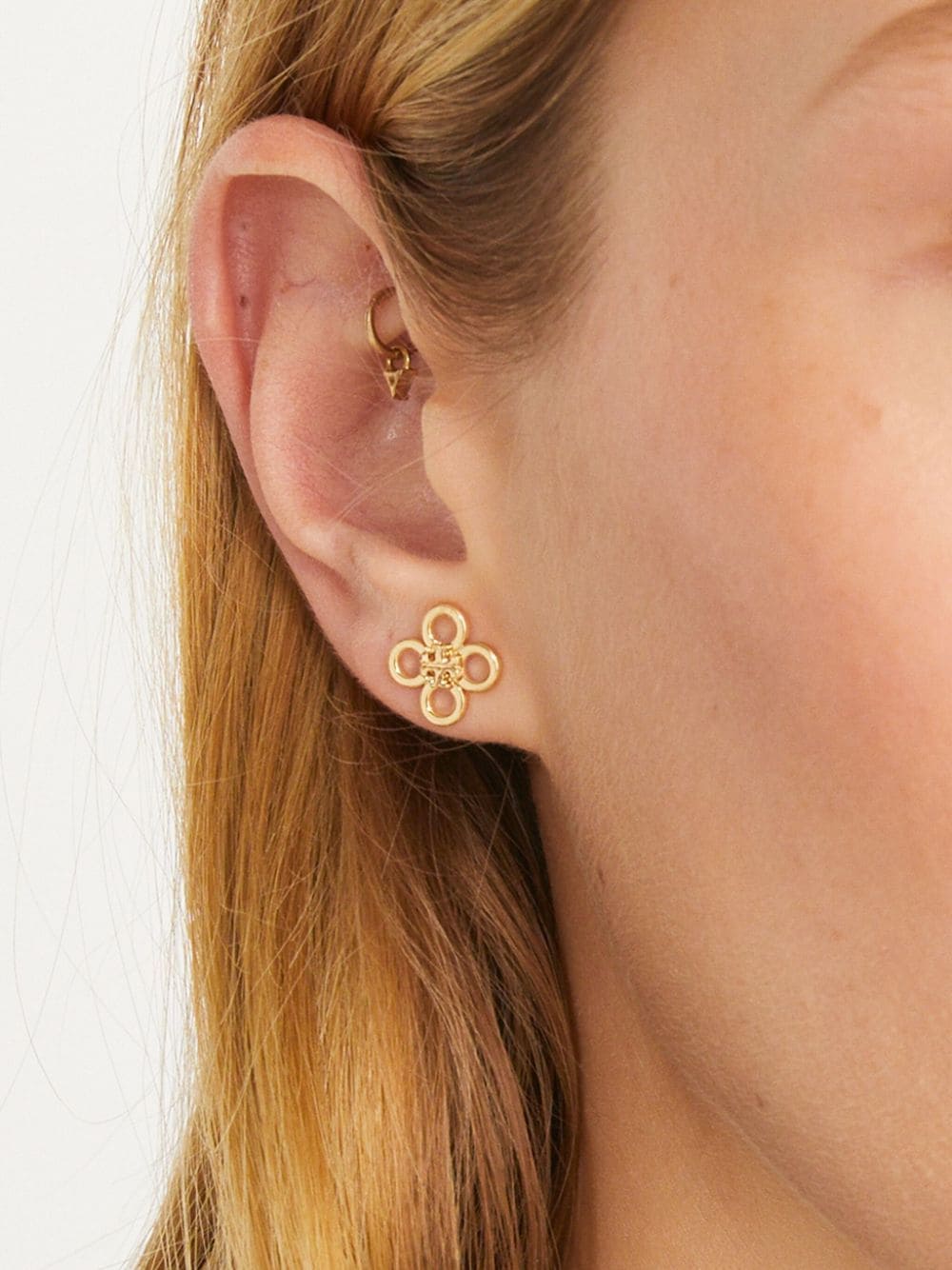Shop Tory Burch Small Kira Clover Stud Earrings In Tory Gold