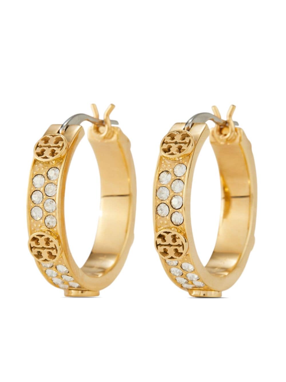 Tory Burch Small Miller Crystal Hoop Earrings In Gold