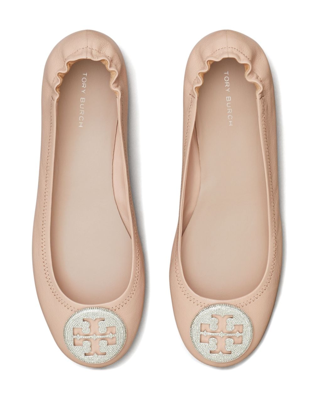 Shop Tory Burch Minnie Travel Leather Ballerina Shoes In Pink