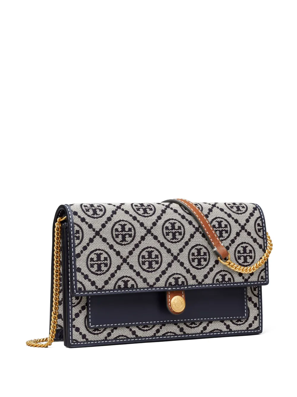 Shop Tory Burch T Monogram Chain Wallet In Blue