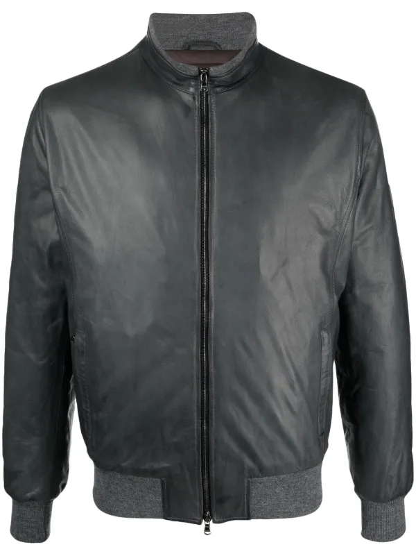 Mens leather jacket outlet high collar