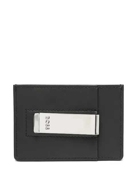 BOSS Porta-cartões de couro com clipe de dinheiro