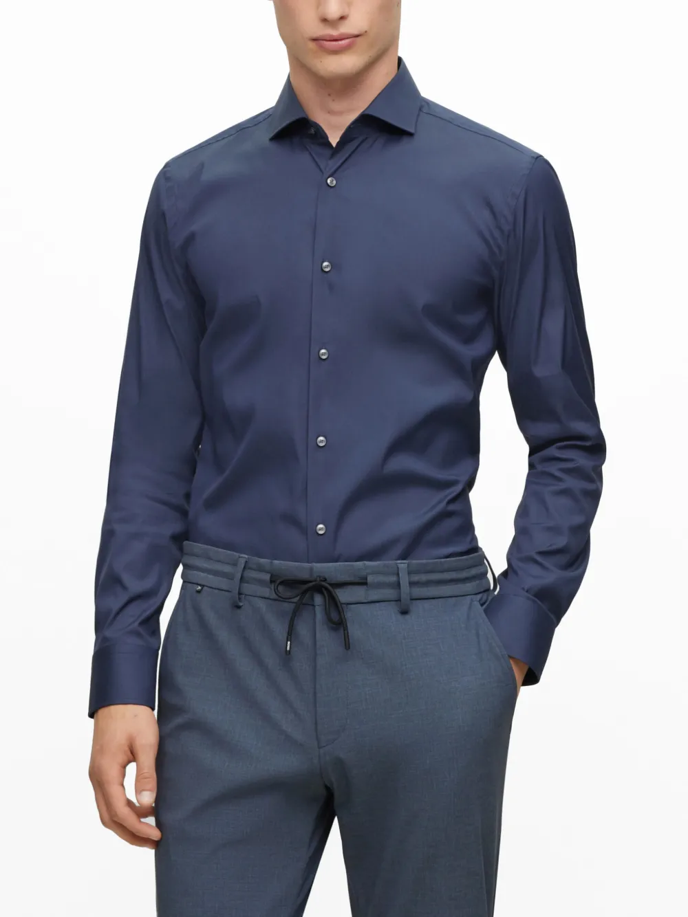 BOSS Overhemd met gespreide kraag Blauw