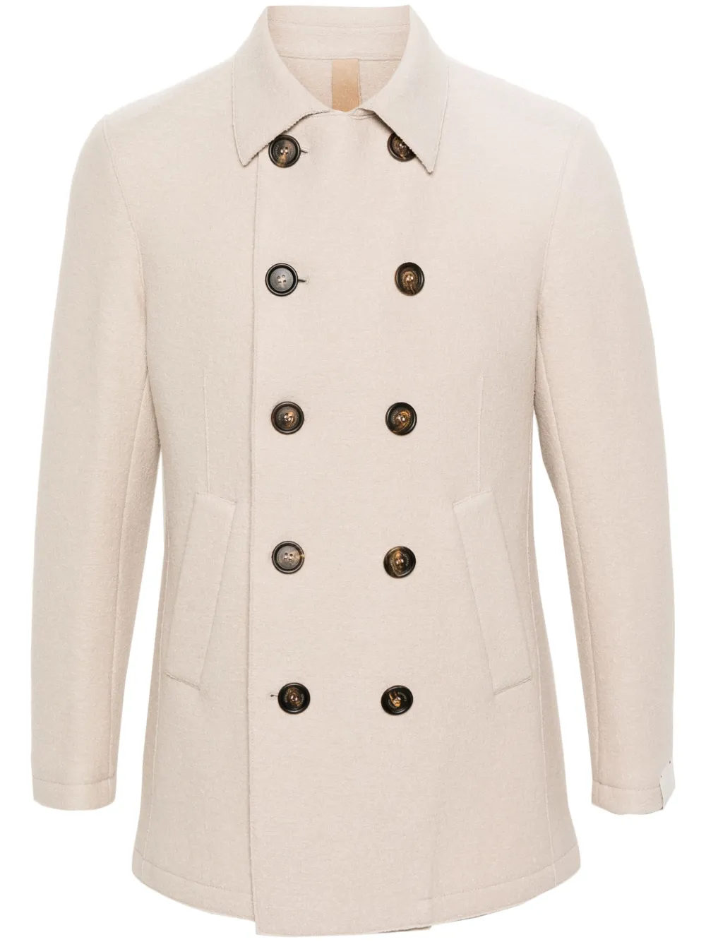 Eleventy Double-breasted Virgin Wool Coat In Neutrals