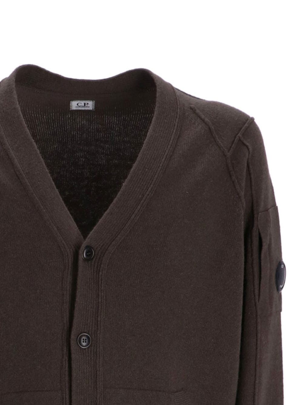 Shop C.p. Company V-neck Logo-patch Cardigan In Brown