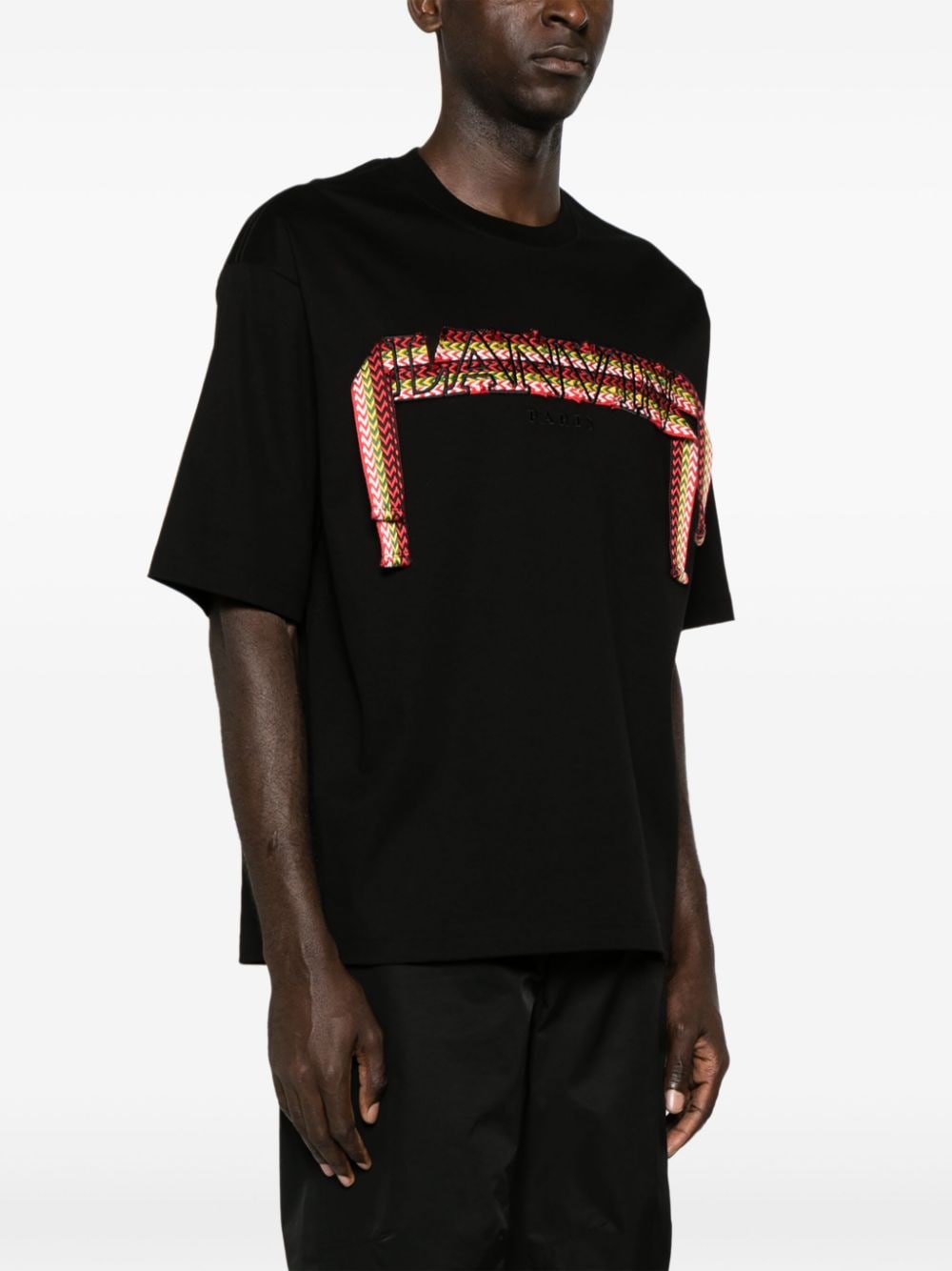 Shop Lanvin Curb Lace-detailed Cotton T-shirt In Black