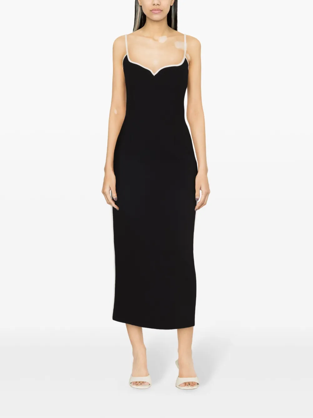 Paris Heart contrastingtrim Midi Dress Farfetch