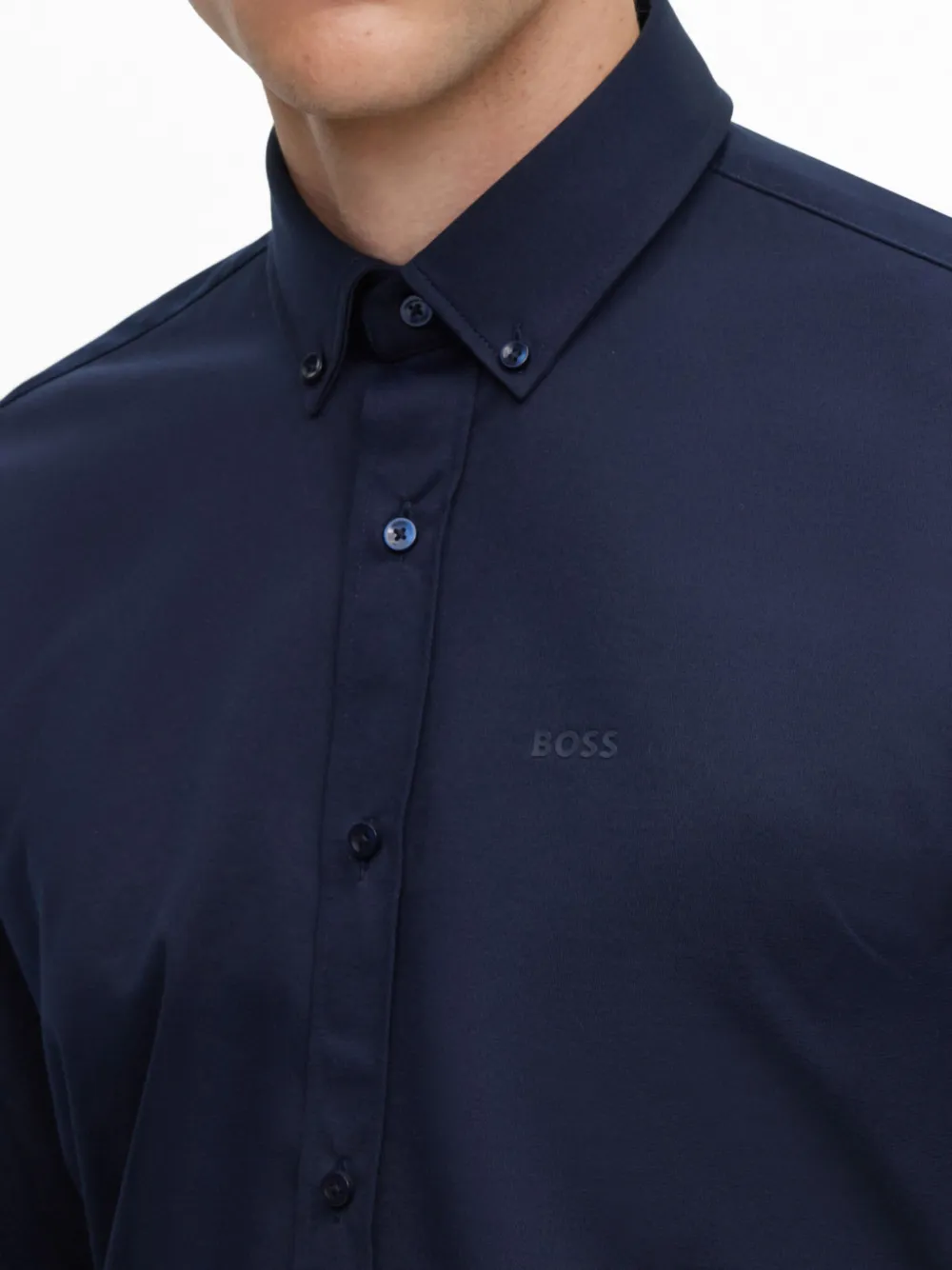BOSS Jersey overhemd met logoprint Blauw