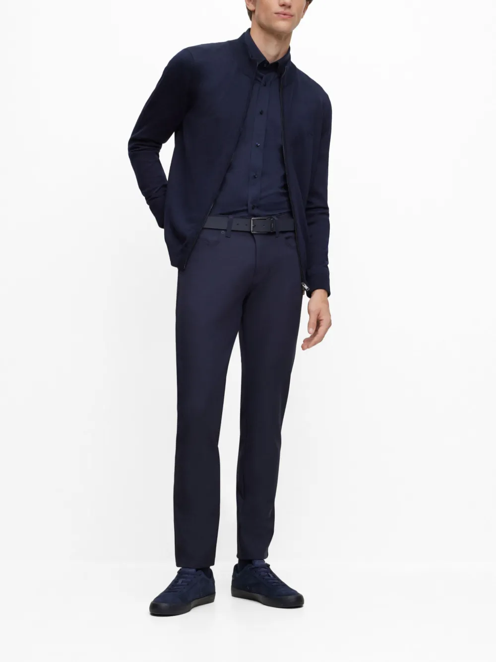 BOSS Jersey overhemd met logoprint Blauw