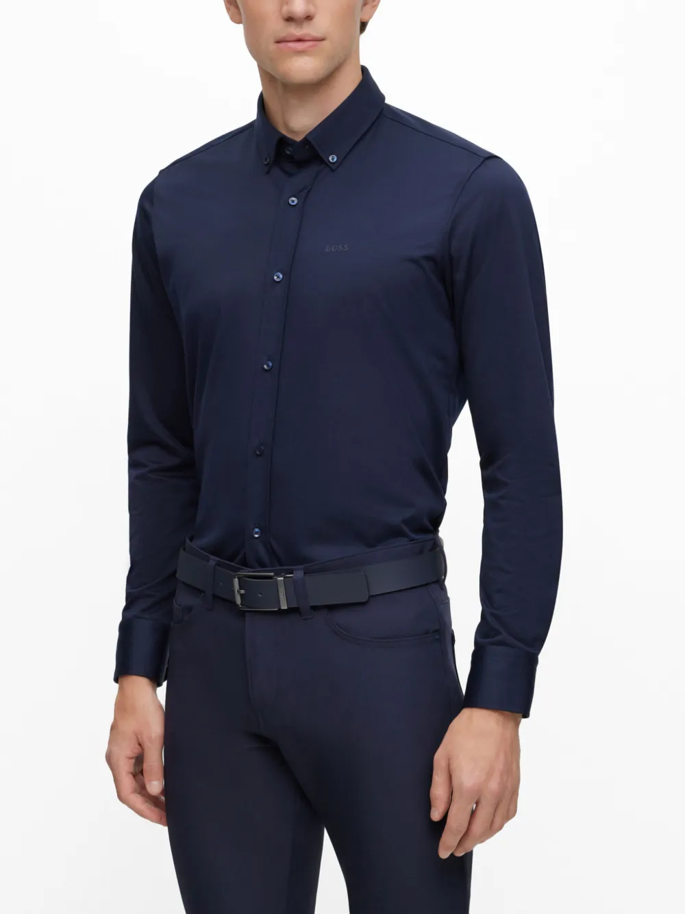 BOSS Jersey overhemd met logoprint Blauw