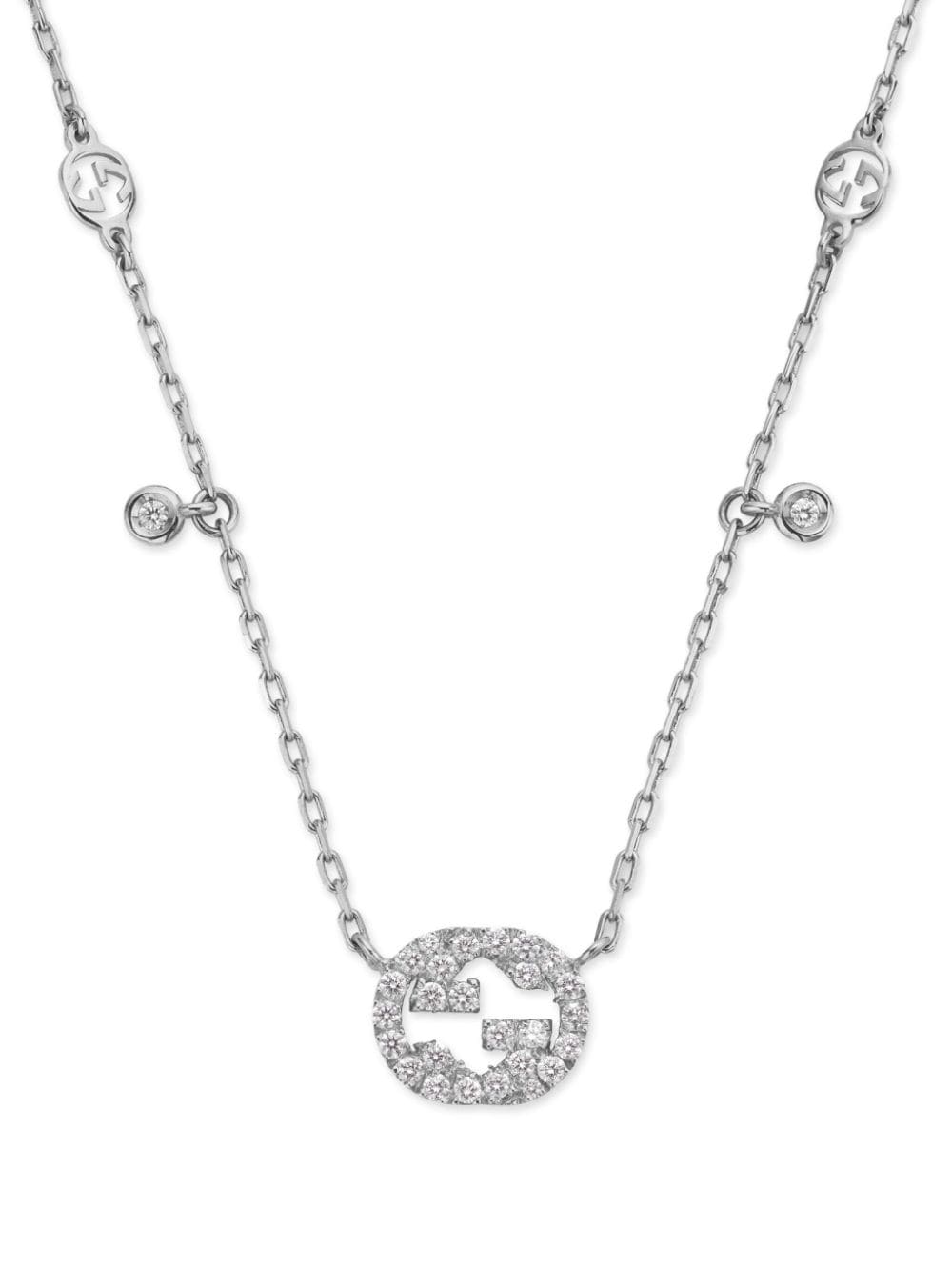 Shop Gucci 18kt White Gold Interlocking Diamond Necklace In Silver