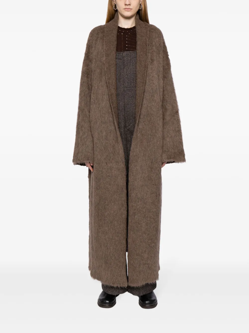 Uma Wang brushed open-front cardi-coat - Bruin