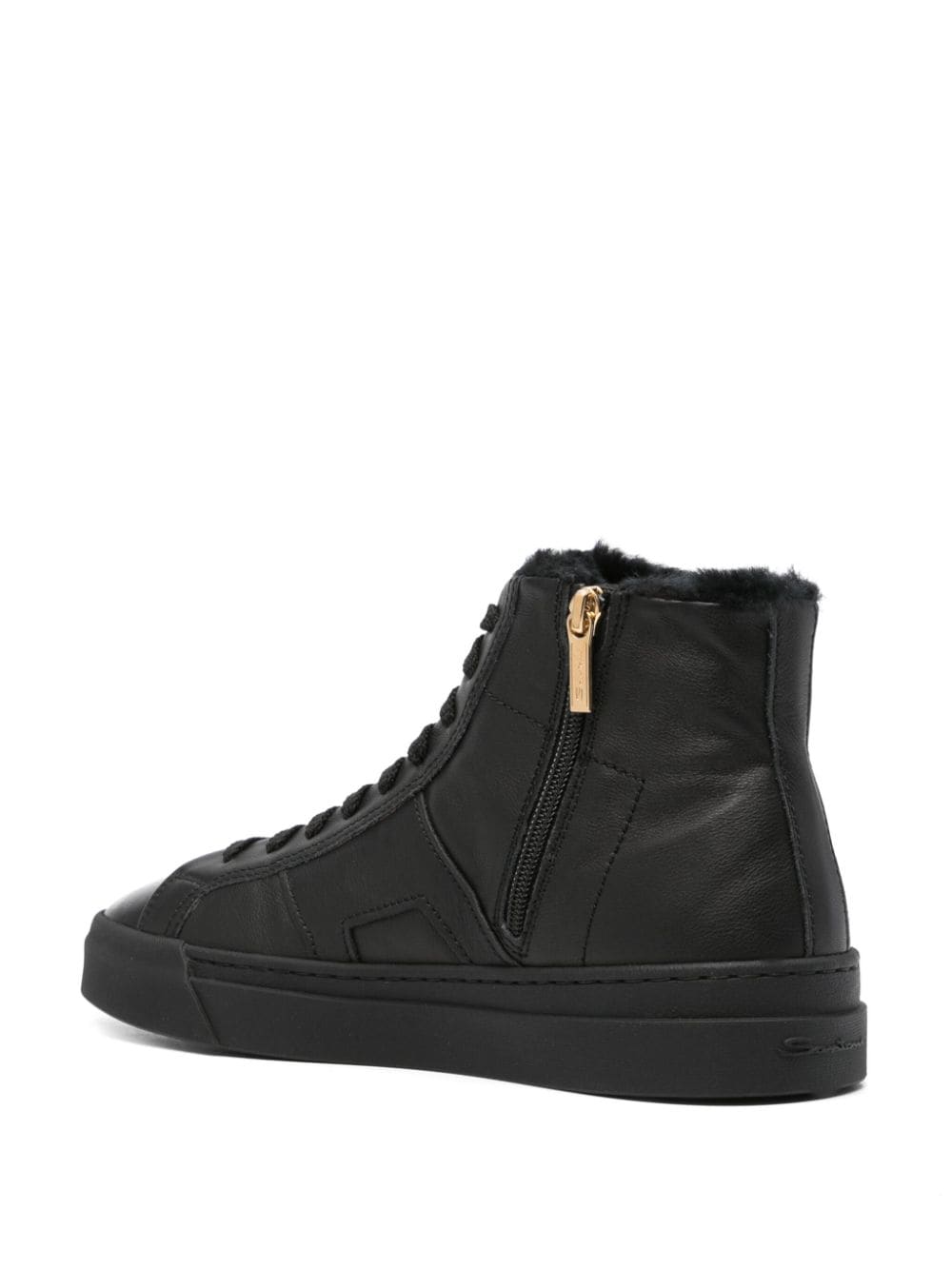 Shop Santoni Panelled Leather Sneakers In Black