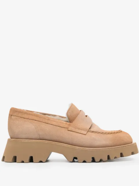 Santoni penny-slot loafers i ruskind