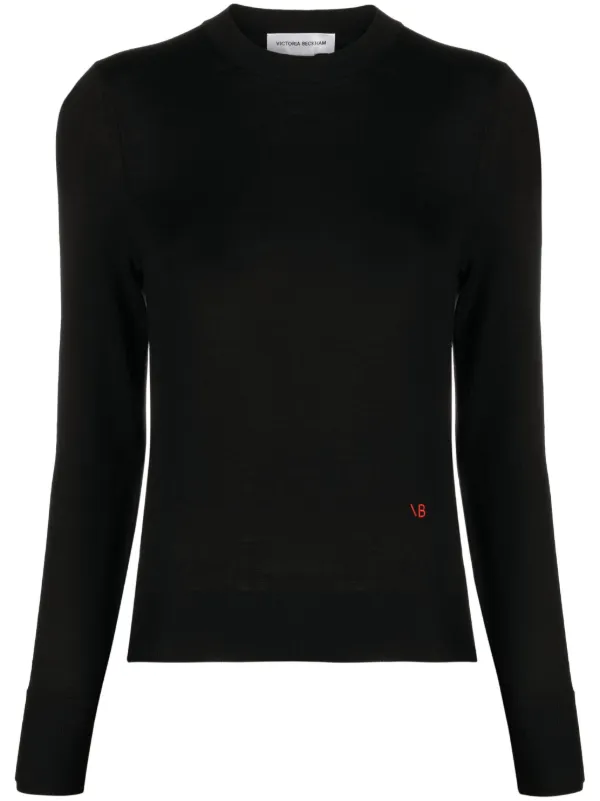 Victoria Beckham Logo-embroidered Merino Wool Jumper in Black