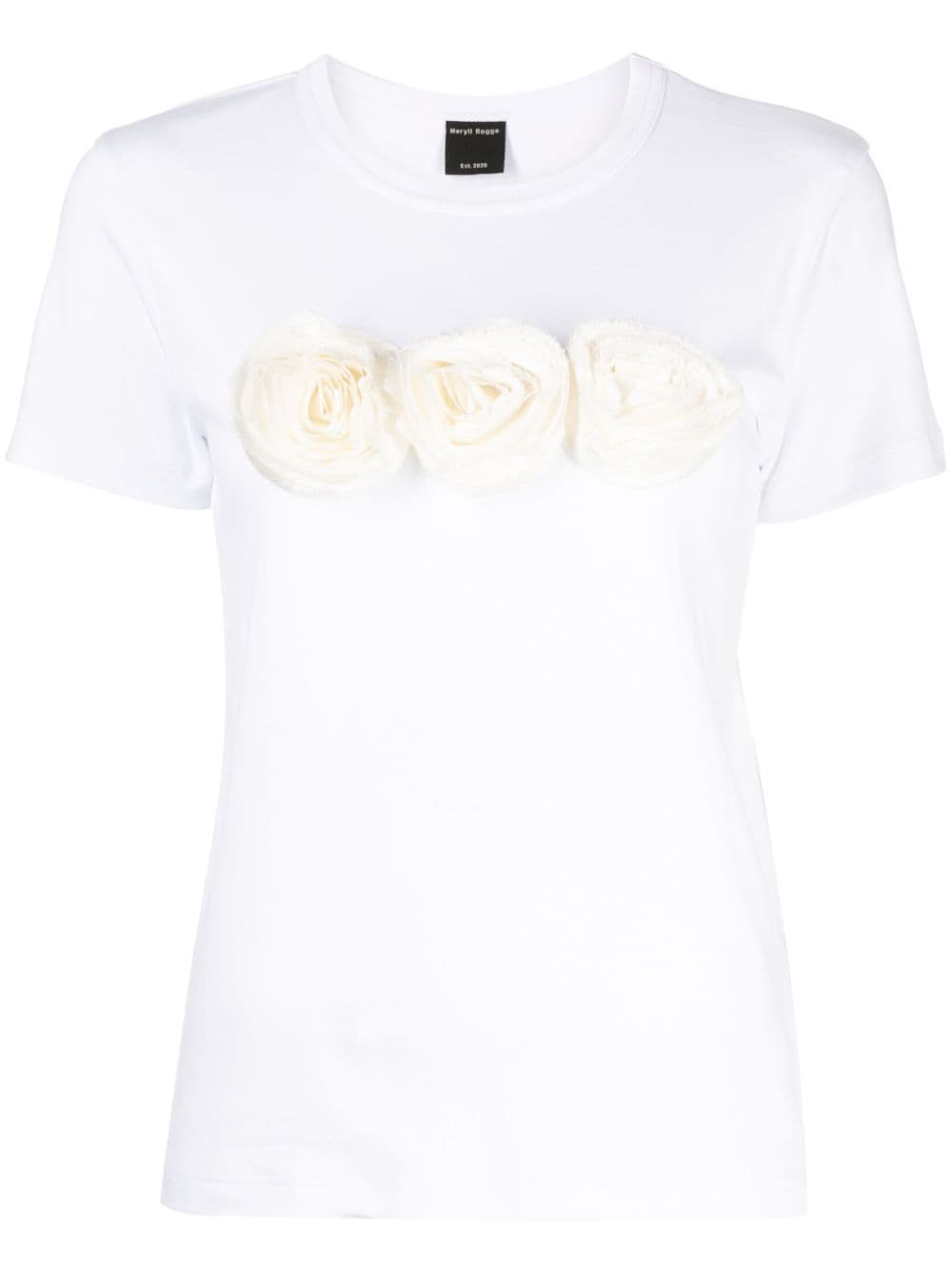 floral-appliqué cotton T-shirt