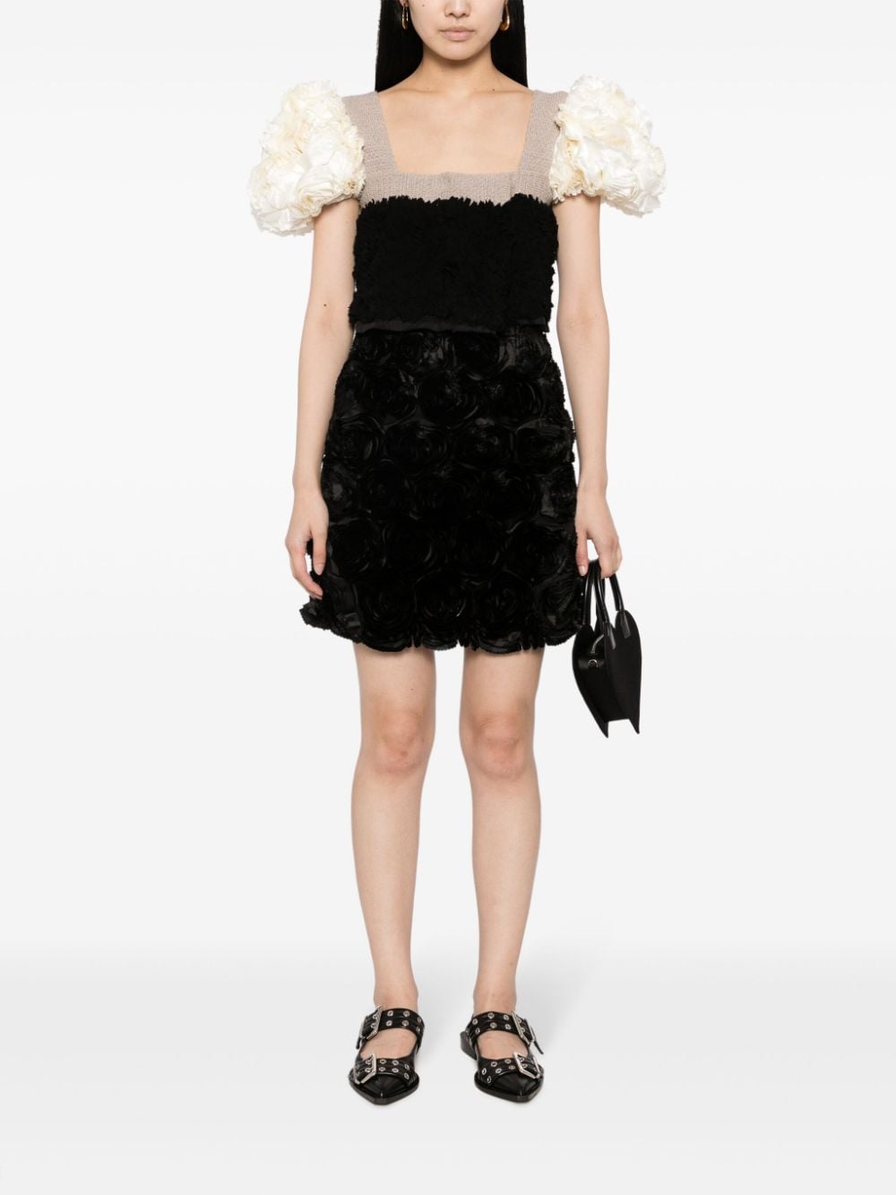 MERYLL ROGGE floral-appliqué silk skirt - Zwart