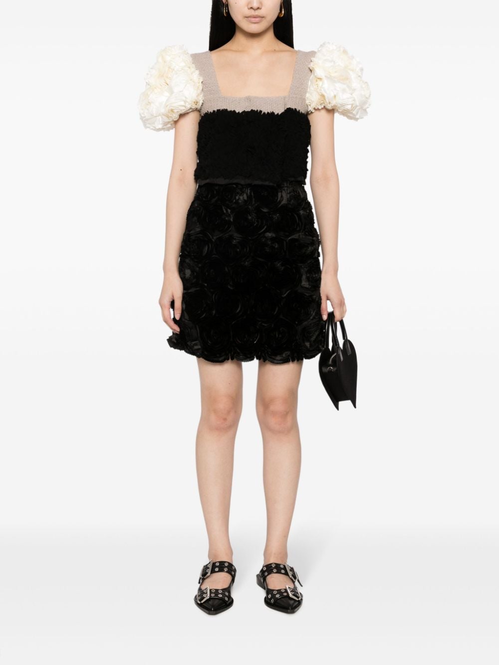 Shop Meryll Rogge Floral-appliqué Silk Skirt In Black