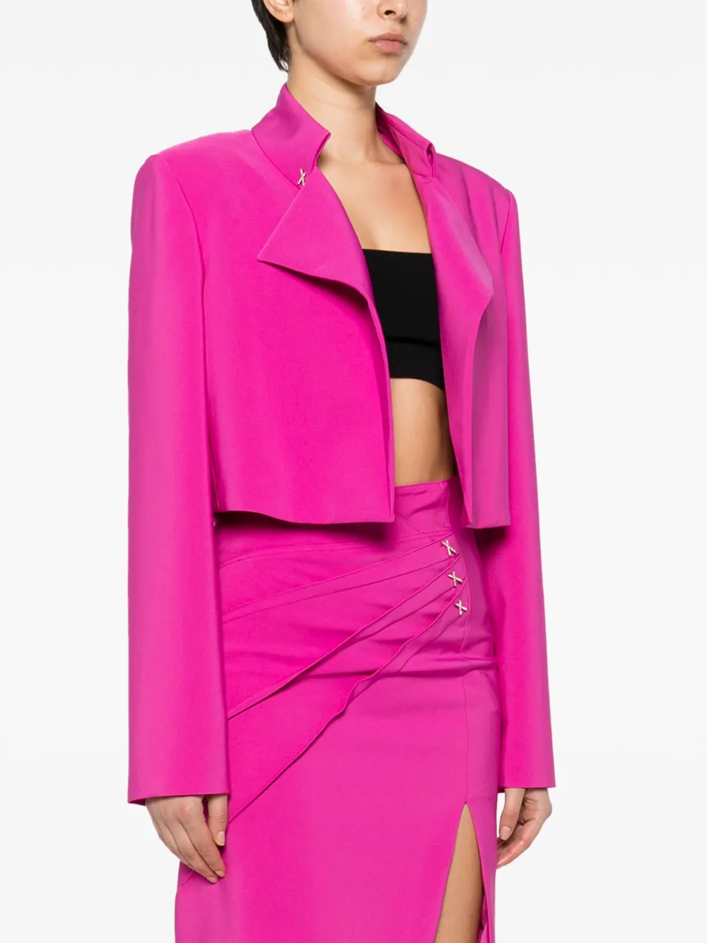 GENNY CRYSTAL-EMBELLISHED-BUTTONS CROPPED BLAZER