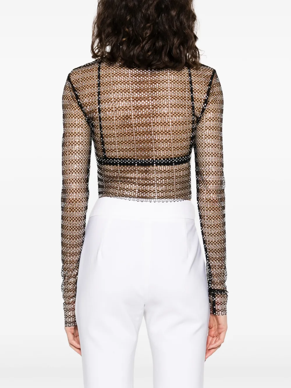 Shop Genny Rhinestone-embellished Mesh Top In Black