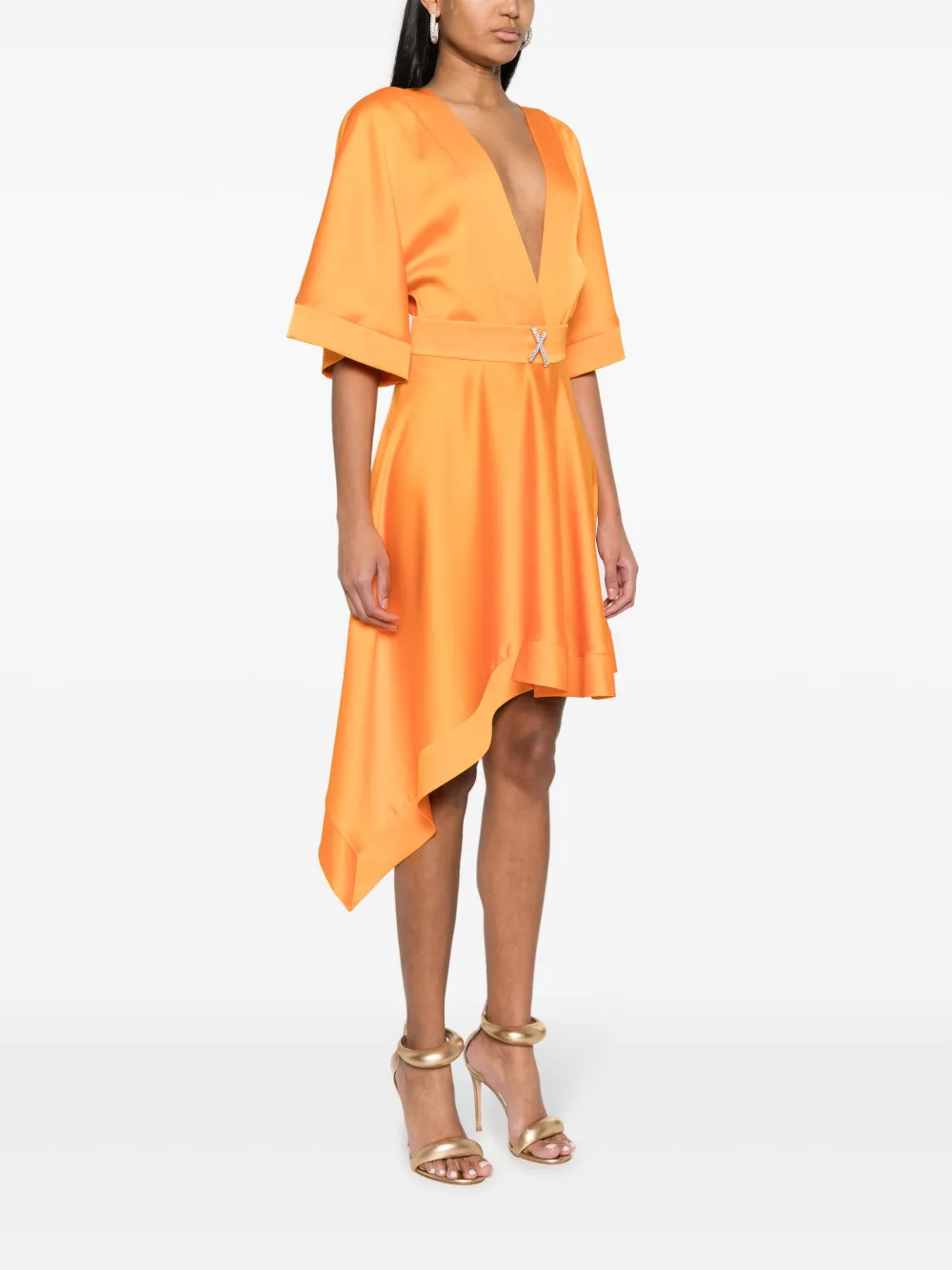 Shop Genny Belted Asymmetric Midi Dress In Orange