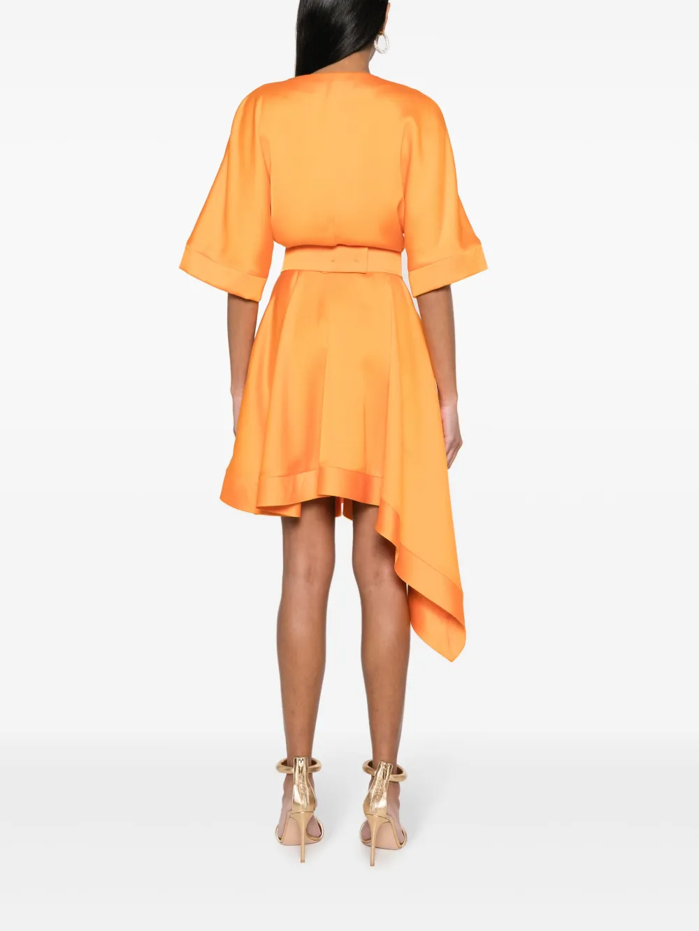 Shop Genny Belted Asymmetric Midi Dress In Orange