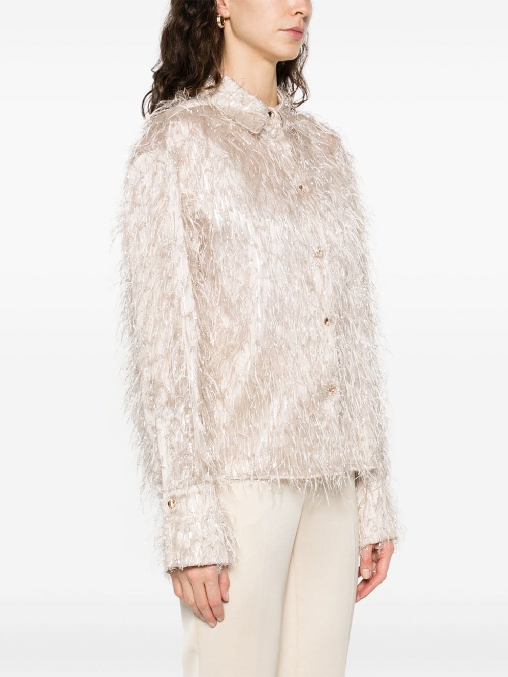 Shop Genny Feather-detail Long-sleeve Shirt In Nude