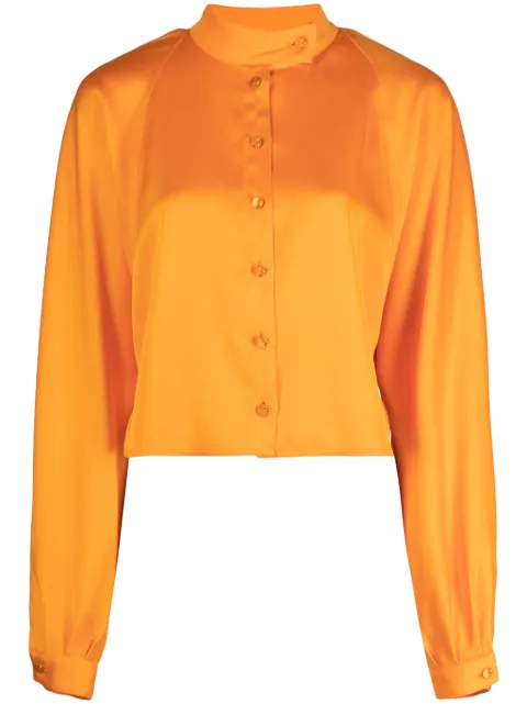 Genny band-collar satin blouse