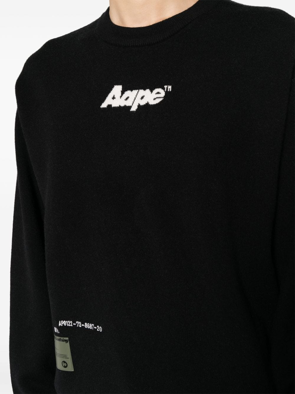 Shop Aape By A Bathing Ape Intarsia Knit-logo Crew-neck Jumper In Black