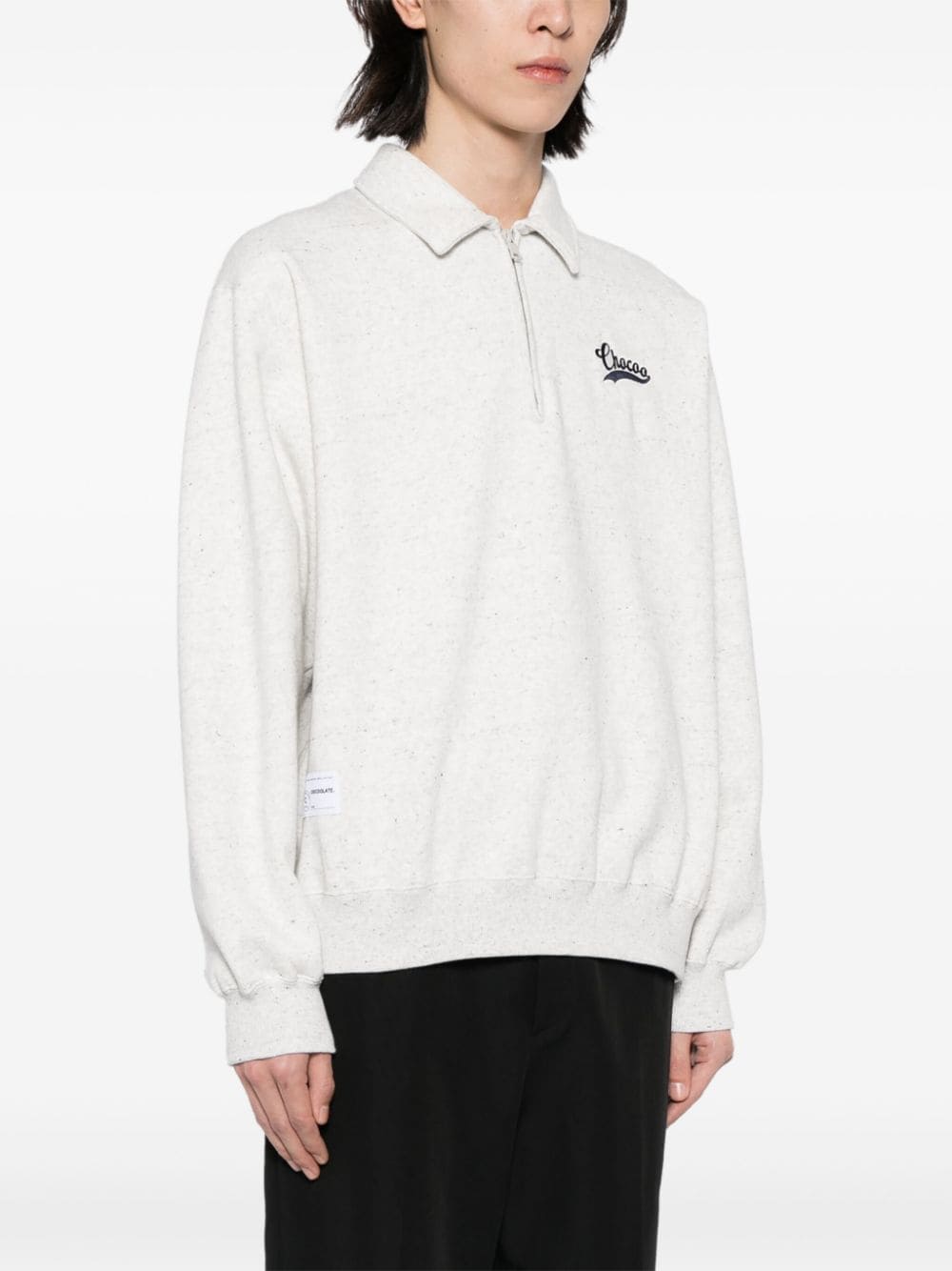 Shop Chocoolate Logo-embroidered Polo-collar Sweatshirt In Grey