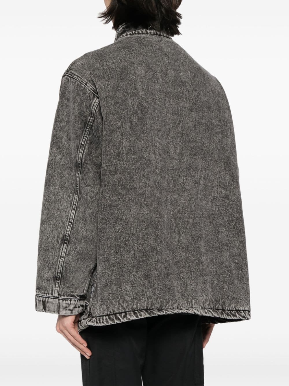 Shop Izzue Band-collar Denim Jacket In Grey