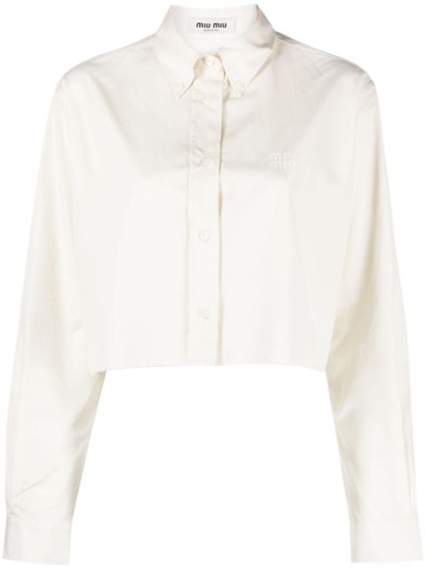 Miu Miu logo-embroidered cropped cotton shirt Women