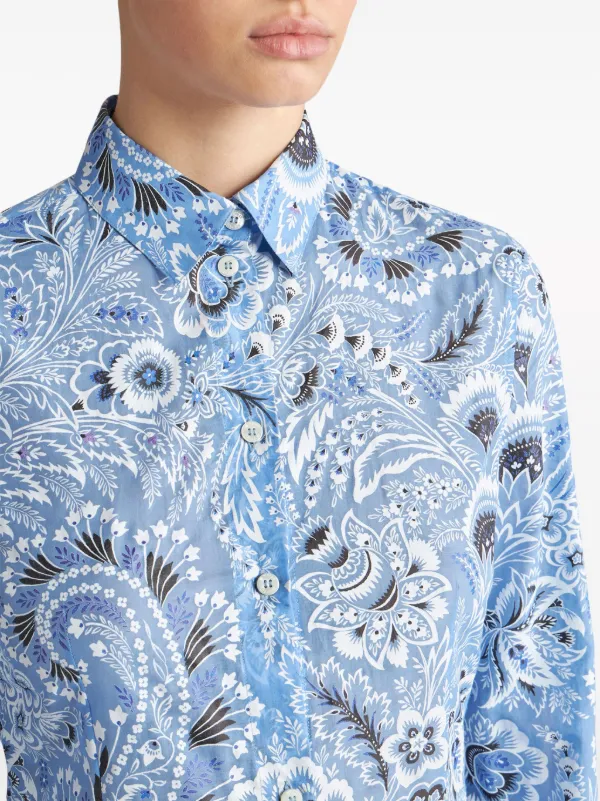 ETRO paisley-print Cotton Blend Shirt | Blue | FARFETCH