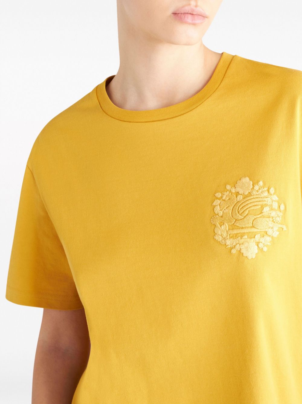 Shop Etro Pegaso-embroidered Cotton T-shirt In Yellow