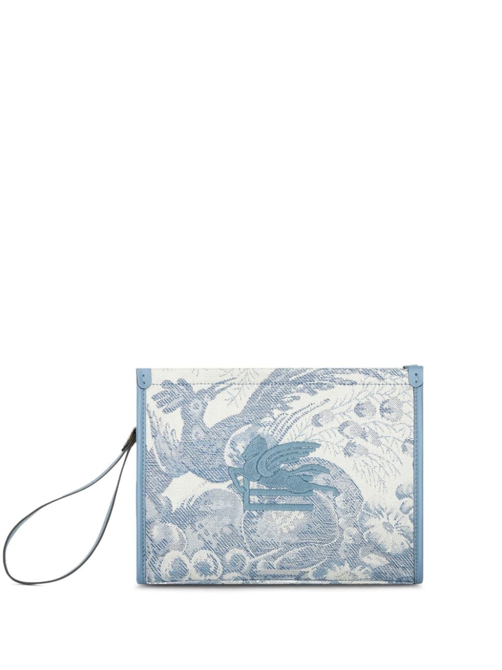 Etro Medium Denim Jacquard Clutch Bag In Blue